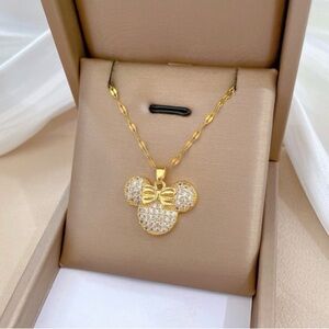 925 Sterling Silver Gold Minnie Mouse Pendant Necklace
